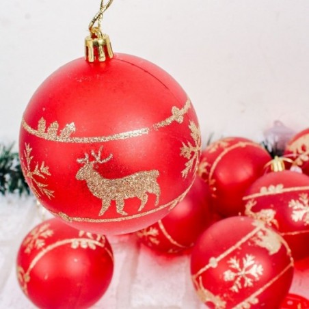 Kit 12 Bolas De Natal Decorada C/ Glitter Figuras Natalinas 8 cm