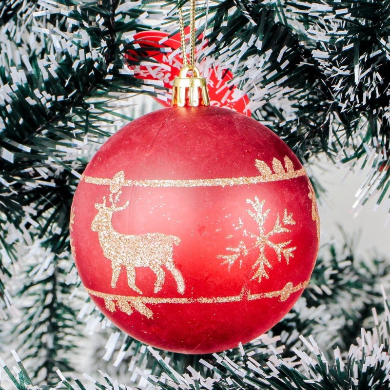 Kit 12 Bolas De Natal Decorada C/ Glitter Figuras Natalinas 8 cm