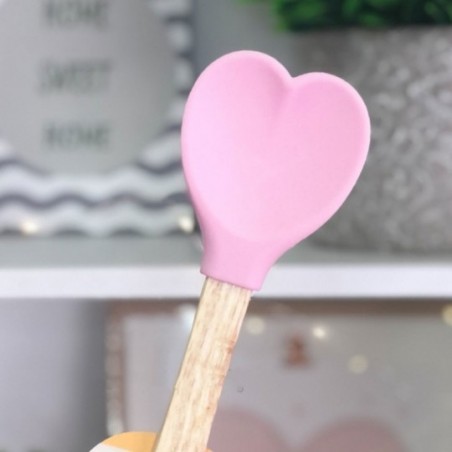 Colher De Silicone Coração Cabo Madeira Espátula Atacado