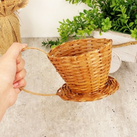 Cesta Mini Xícara Bambu Decoração Cestas Café Presente