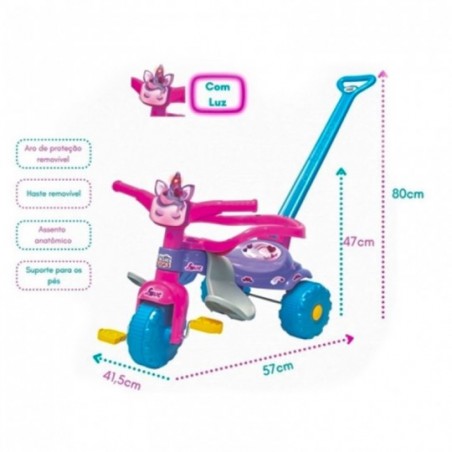 Triciclo Passeio Infantil Meninas Tico Tico Unicórnio C/ Luz