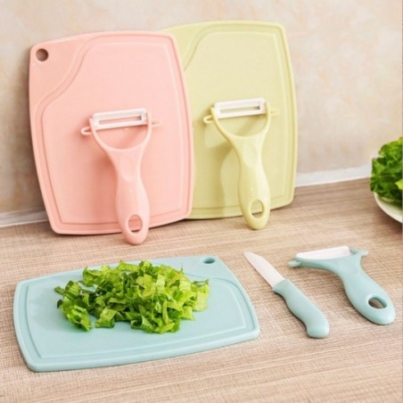 Kit Cozinha C/ 4 Peças Tábua + Faca + Descascador Colorido