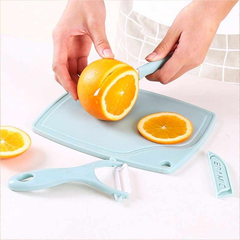 Kit Cozinha C/ 4 Peças Tábua + Faca + Descascador Colorido
