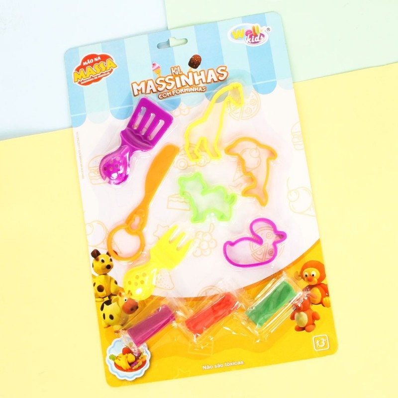 Kit Infantil De Massinha Com 7 Acessórios Forminhas Wellkids