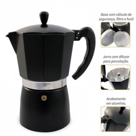 Cafeteira Italiana Preta 3 Xícaras 150Ml 15,5 Cm 