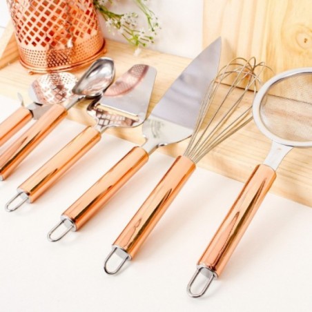 Kit Utensílios De Cozinha Inox Rose God 