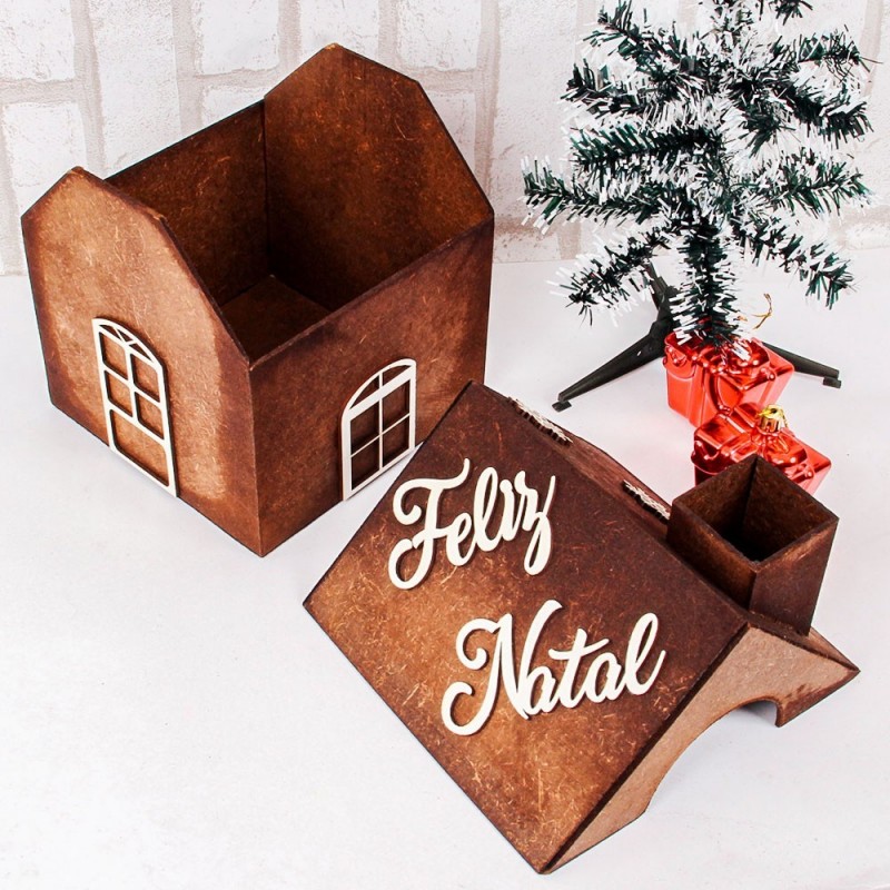 Cesta Casinha Porta Panetone De Madeira Porta 1kg P/ Presentes
