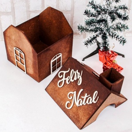 Cesta Casinha Porta Panetone De Madeira Porta 1kg P/ Presentes