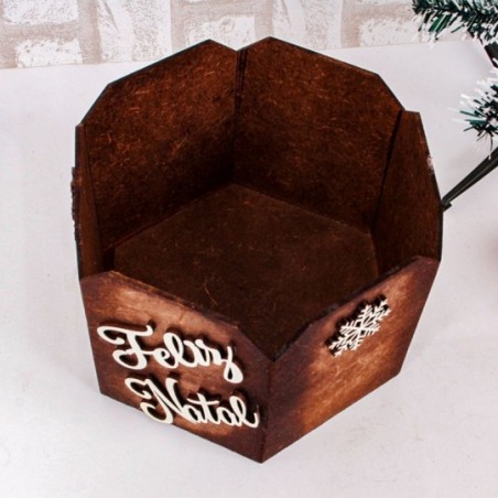 Cesta Porta Panetone De Madeira Porta 1kg P/ Presentes