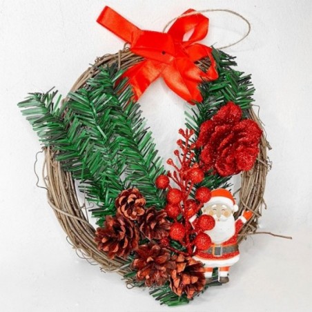 Guirlanda Natal Decorativa C/ Papai Noel Sisal Galhos 23 cm
