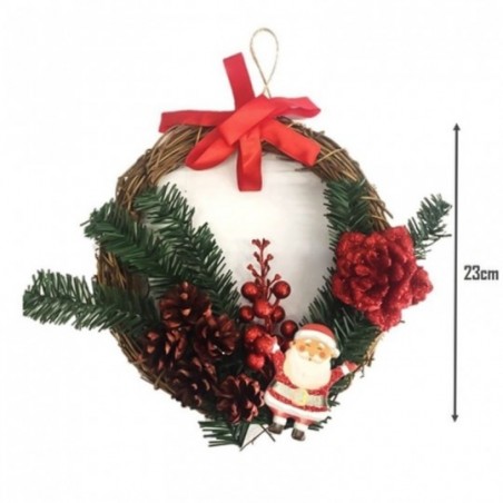 Guirlanda Natal Decorativa C/ Papai Noel Sisal Galhos 23 cm