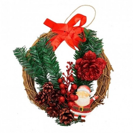 Guirlanda Natal Decorativa C/ Papai Noel Sisal Galhos 23 cm
