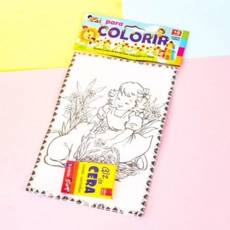 Desenhos Para Colorir Variados Com Caixa De Giz Cera Infantil
