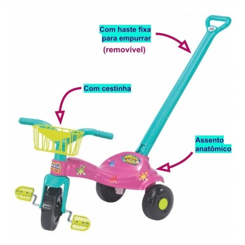 Triciclo Passeio Velotrol Infantil Tico Tico Bala C/ Alça