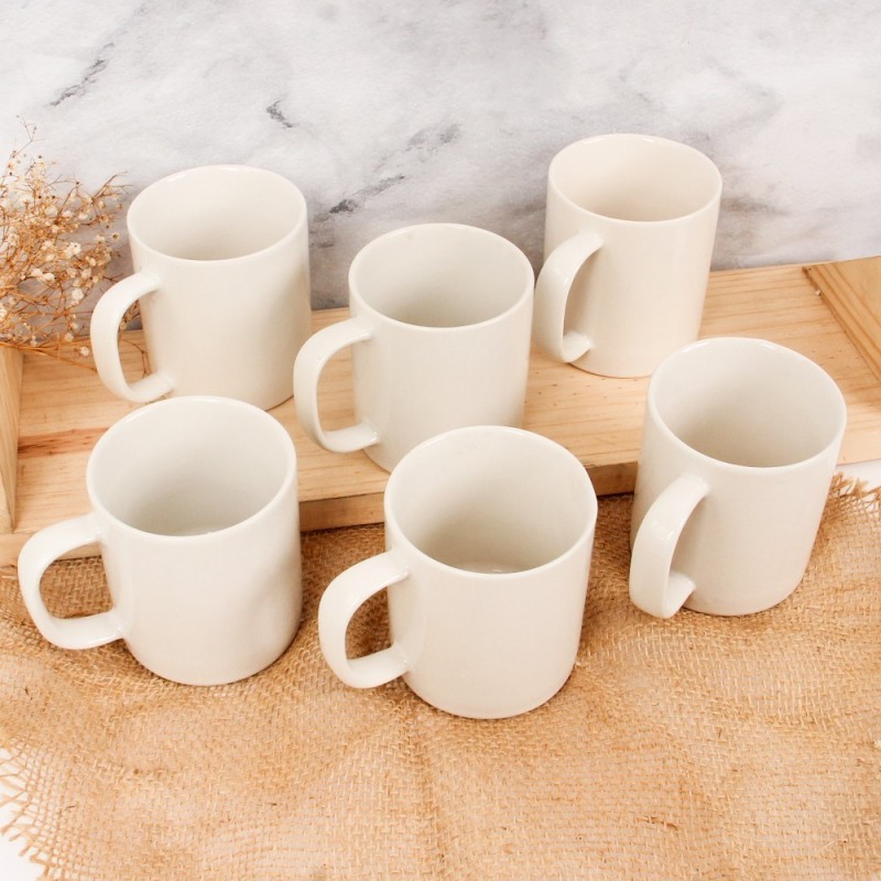 Kit 6 Canecas De Porcelana Reta Branca 300Ml Atacado
