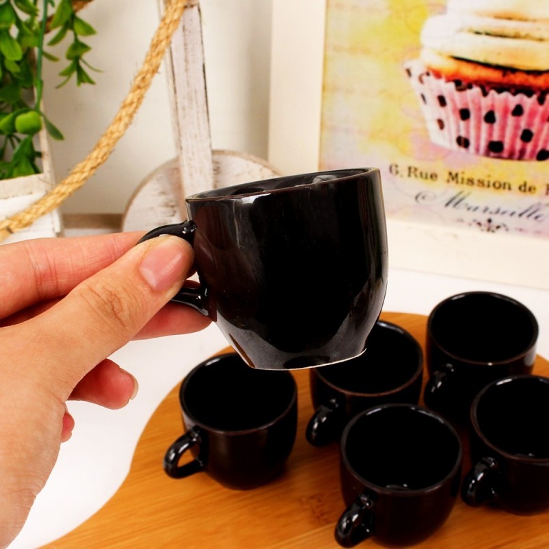 Kit 6 Xícaras Chá Café De Porcelana Lisa Preta 50Ml Atacado