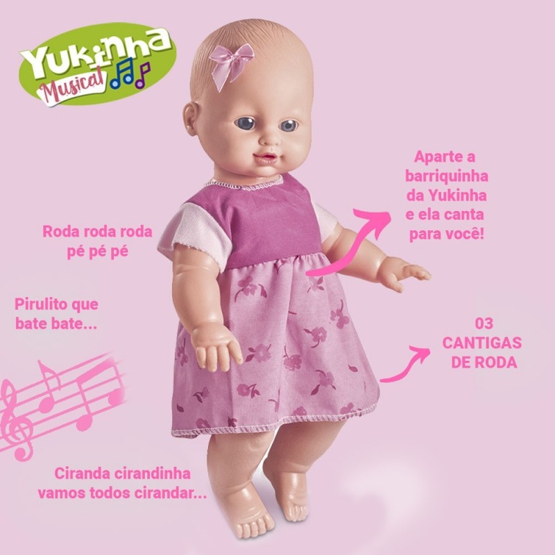 Boneca Infantil Yukinha Musical 3 Cantigas Nova Toys