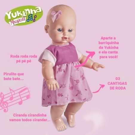 Boneca Infantil Yukinha Musical 3 Cantigas Nova Toys