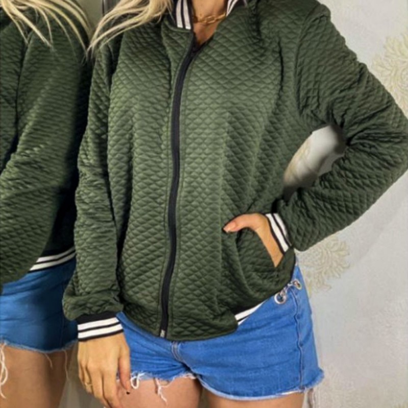 Jaqueta Bomber Feminina Matelassê Manga Longa Com Zíper Moda Inverno M ao G2