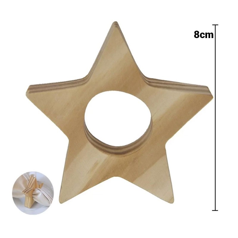 Kit C/ 6 Porta Guardanapo De Madeira Formato Estrela 8 cm