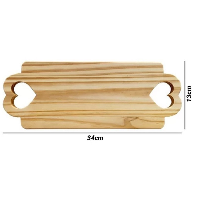Petisqueira Bandeja Tábua Corações C/ Alça 34 Cm x 13 Cm