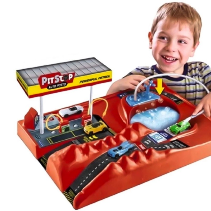 Brinquedo Pista Pit Stop Lava Rápido Sai Aguá Com Carrinhos