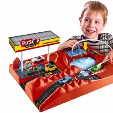 Brinquedo Pista Pit Stop Lava Rápido Sai Aguá Com Carrinhos