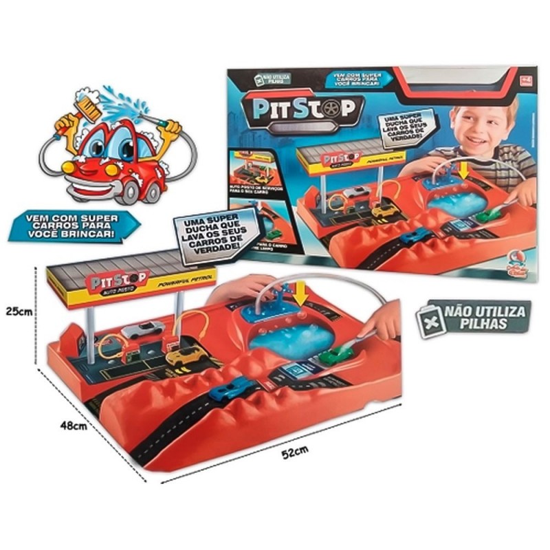 Brinquedo Pista Pit Stop Lava Rápido Sai Aguá Com Carrinhos