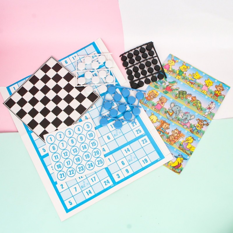 Kit Jogos 4 em 1 Dama Trilha Mico e Mini Bingo Infantil