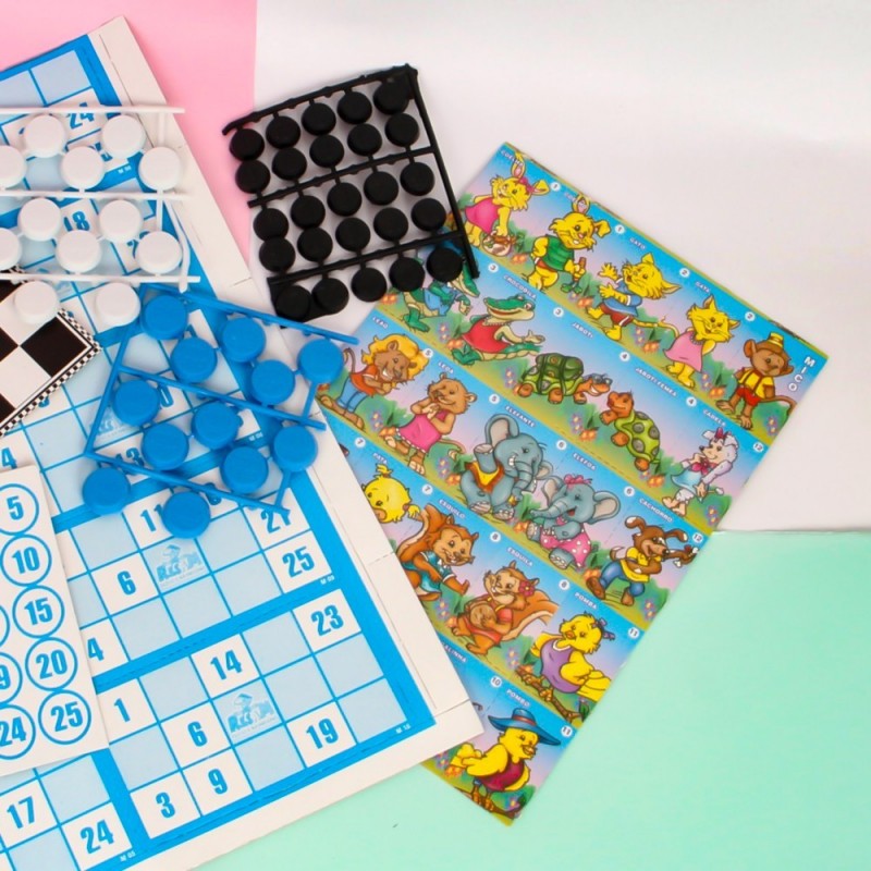 Kit Jogos 4 em 1 Dama Trilha Mico e Mini Bingo Infantil