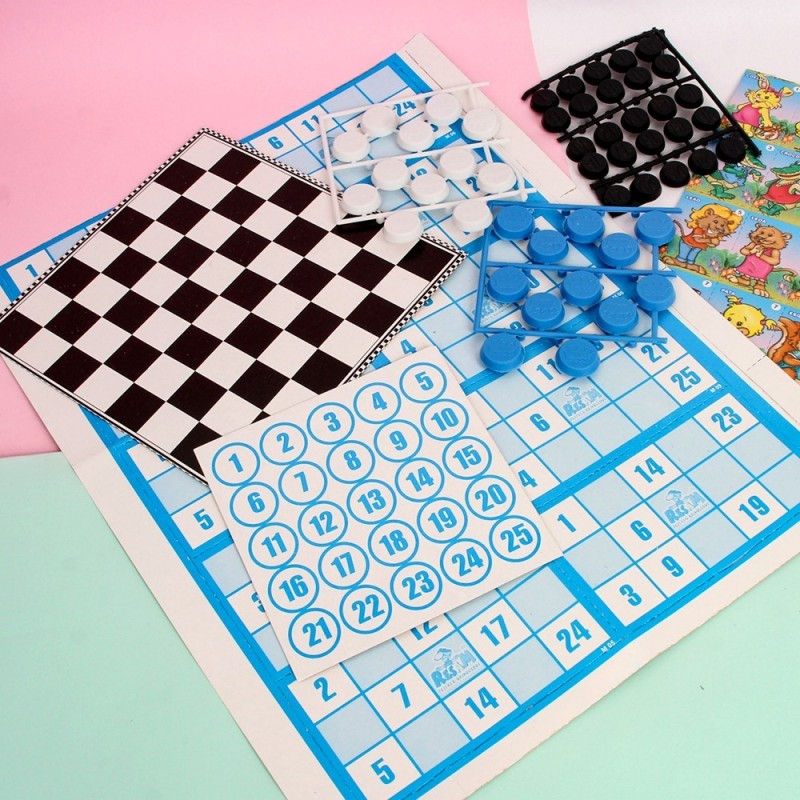 Kit Jogos 4 em 1 Dama Trilha Mico e Mini Bingo Infantil