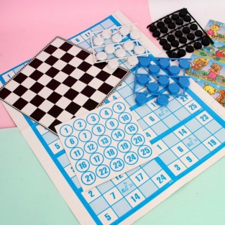 Kit Jogos 4 em 1 Dama Trilha Mico e Mini Bingo Infantil