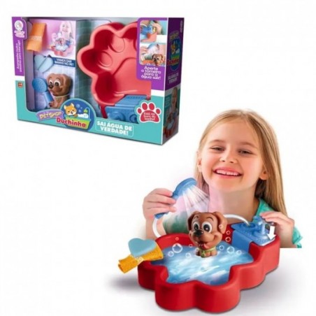 Brinquedo Infantil Pet-Shop c/ Cãozinho Chuveirinho Sai Água
