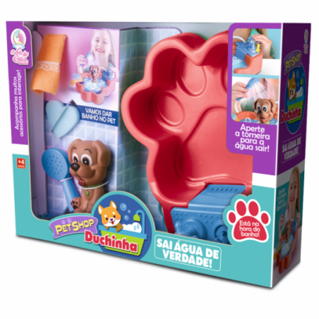 Brinquedo Infantil Pet-Shop c/ Cãozinho Chuveirinho Sai Água