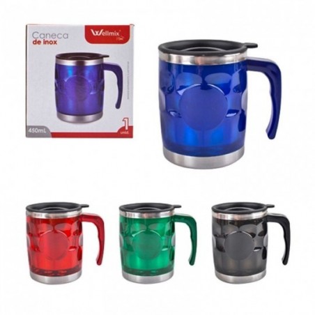 Caneca Térmica Texturizada Inox C/ Tampa P/ Viagem 450ml