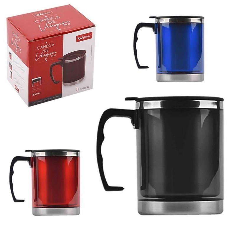 Caneca Térmica Inox C/ Tampa P/ Viagem 450ml - Wellmix