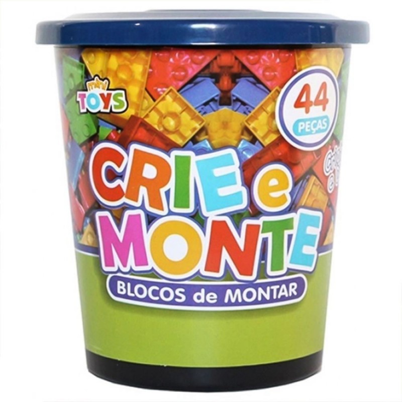 Blocos De Montar Crie E Monte Com 44 Peças No Pote