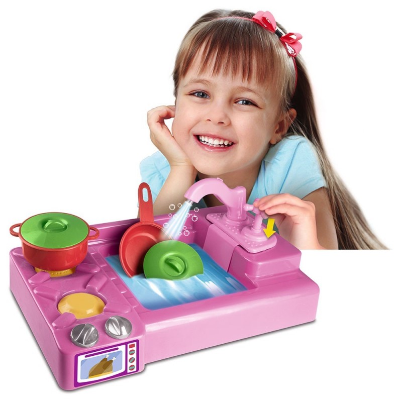 Pia Fogão C/ Acessórios Brinquedo Infantil Sai Água De Verdade