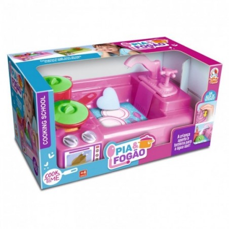 Pia Fogão C/ Acessórios Brinquedo Infantil Sai Água De Verdade
