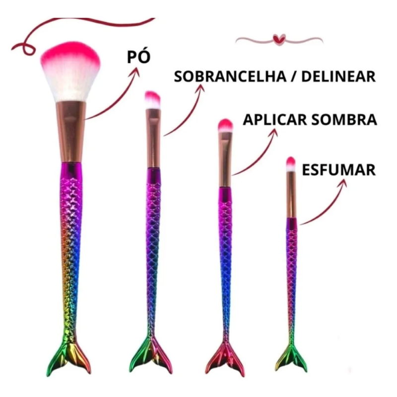 Kit 12 pacotes c/ 4 Pincéis Maquiagem Cabo De Sereia Sombra Blush Pó