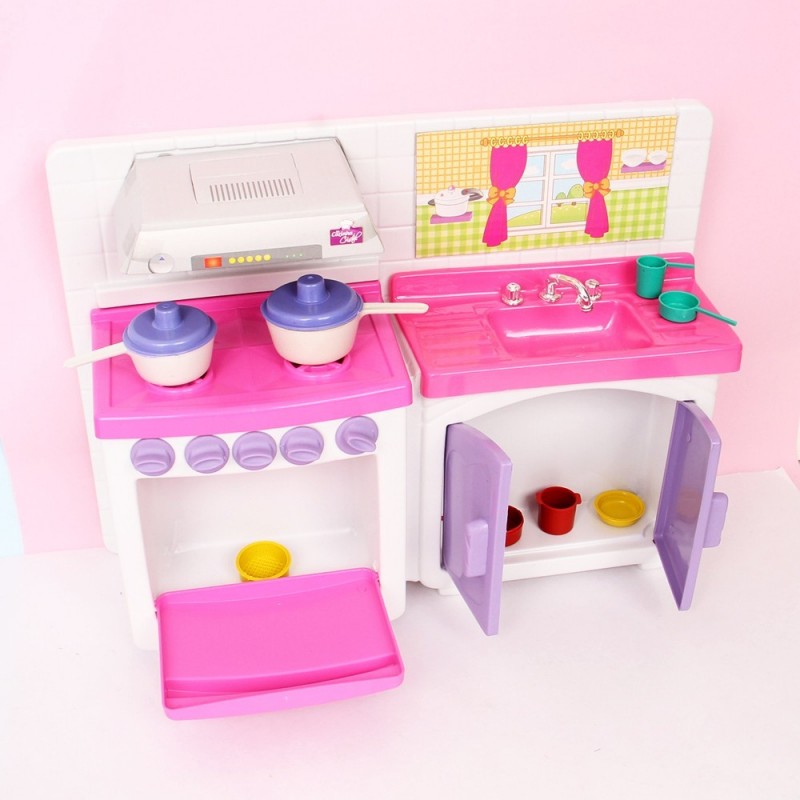 Kit Cozinha Cristal Fogão Branco/Rosa Lua De Cristal