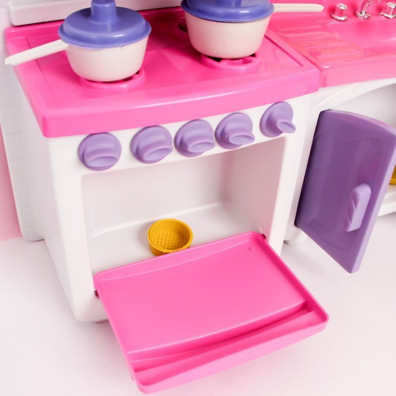 Kit Cozinha Cristal Fogão Branco/Rosa Lua De Cristal
