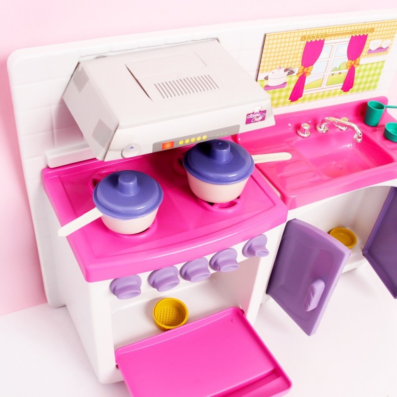 Kit Cozinha Cristal Fogão Branco/Rosa Lua De Cristal