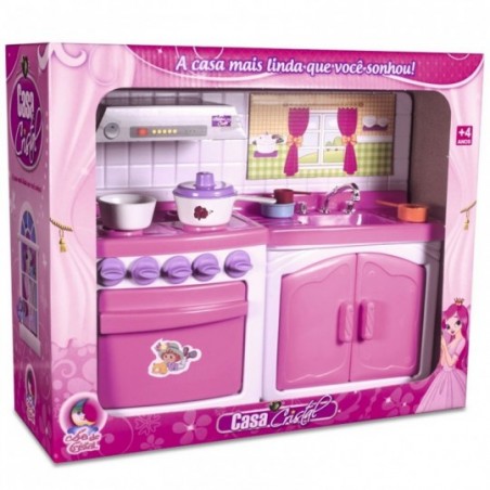 Kit Cozinha Cristal Fogão Branco/Rosa Lua De Cristal