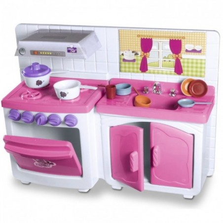 Kit Cozinha Cristal Fogão Branco/Rosa Lua De Cristal