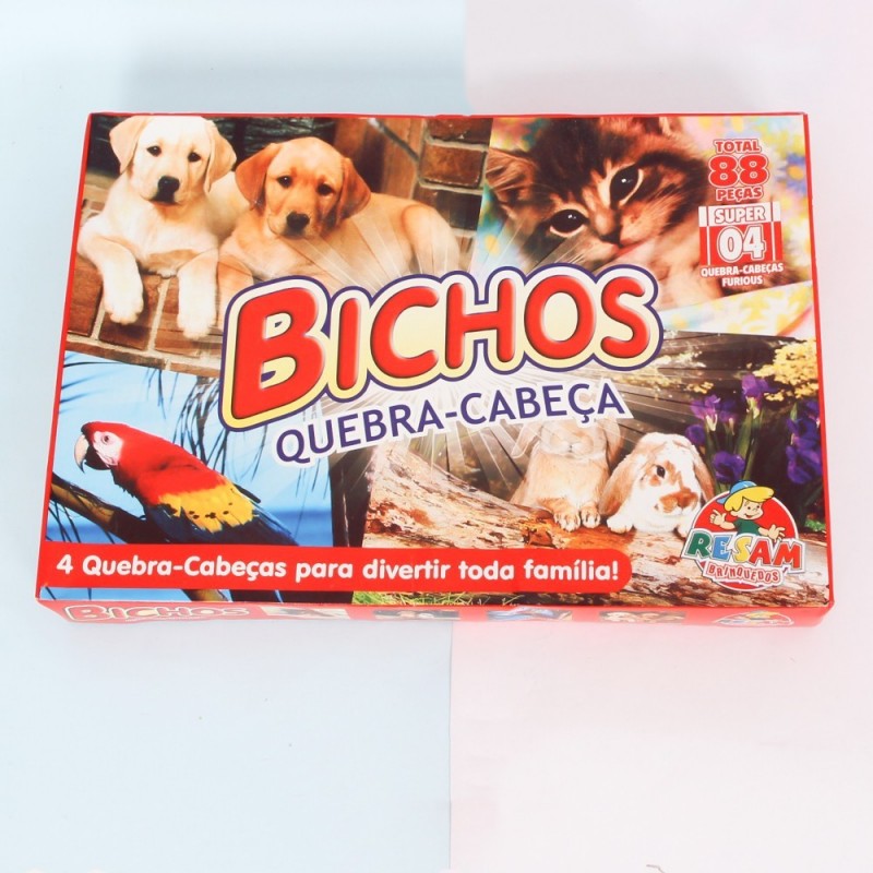 Kit 4 Super Quebra Cabeças Progressivo Bichos 88 Peças Infantil