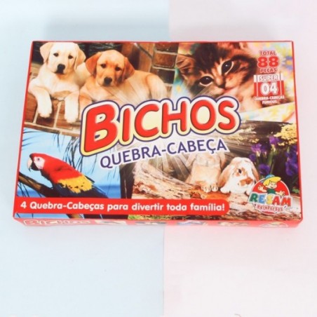 Kit 4 Super Quebra Cabeças Progressivo Bichos 88 Peças Infantil