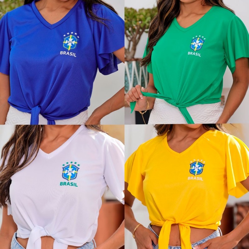 8 Peças Kit Combo Cropped Blusa Feminina Brasil Amarração