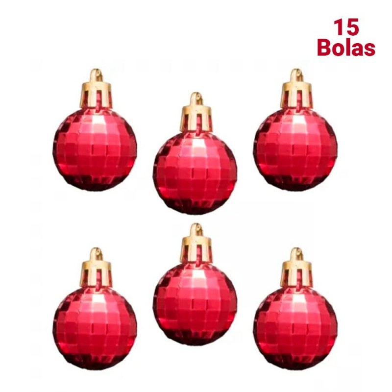 Kit 15 Bolas Enfeite De Natal Facetada Vermelha 3 Cm