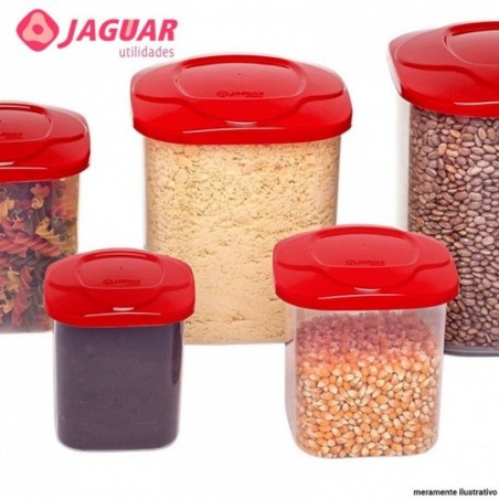 Kit 3 Porta Mantimentos Quadrado Com Tampa 1,75L Jaguar